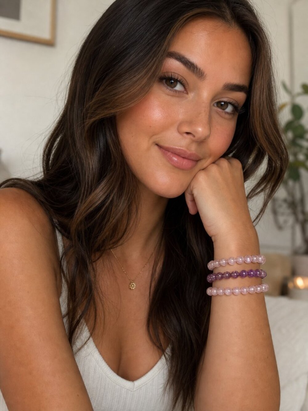 Designs by Forte Amethyst Crystal Stack Stretch Bracelets Set of 3 Trio NEW